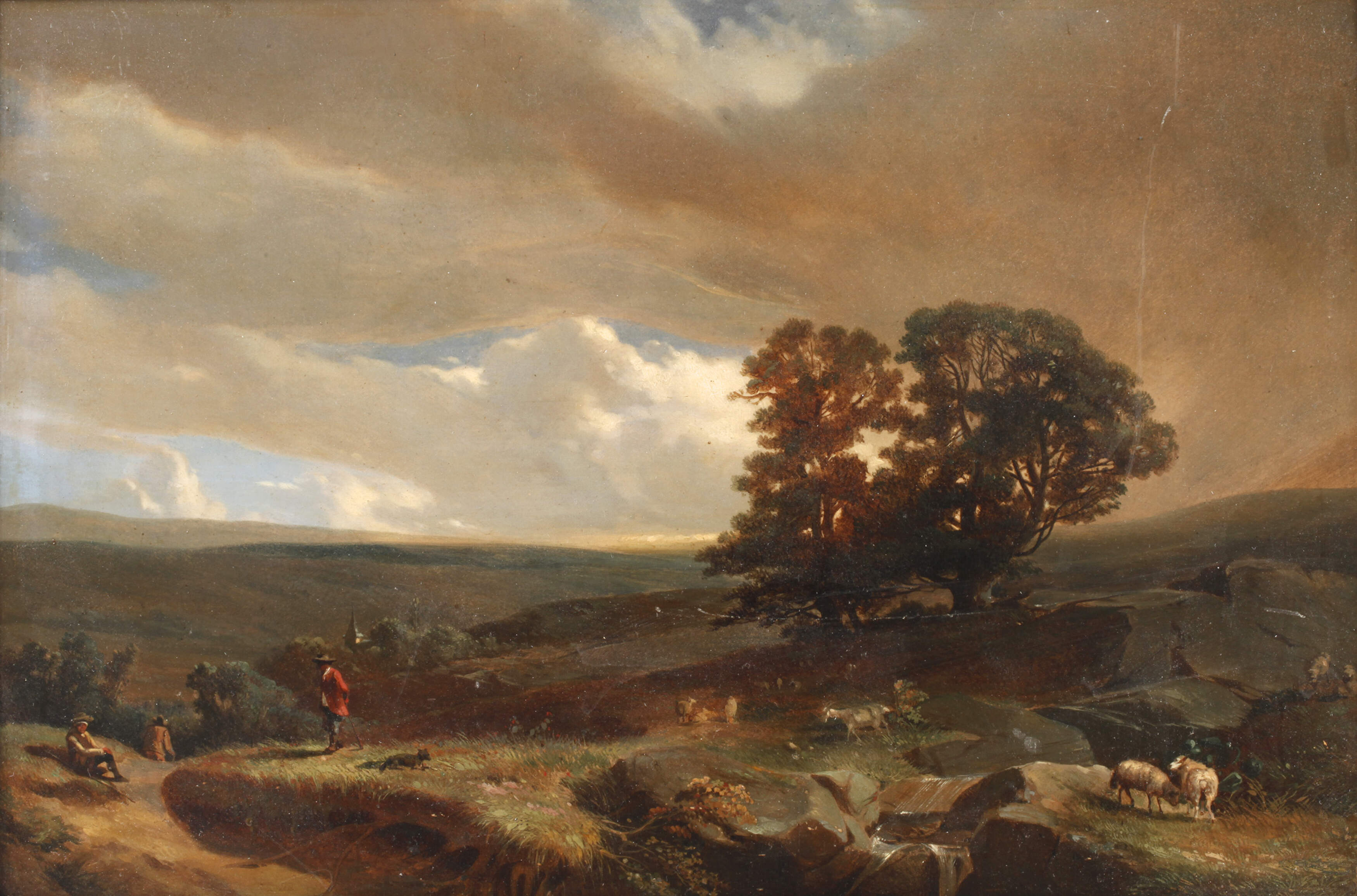 Hügelige Landschaft mit aufziehendem Gewitter