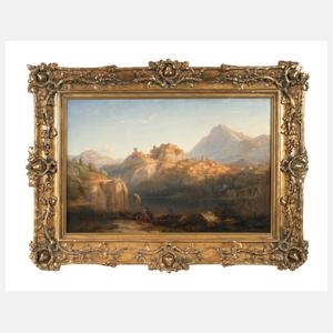 Mediterrane Gebirgslandschaft mit Burganlage