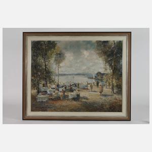 Ludwig Gschosmann, "Kaffeeszene in Kilchberg mit Blick auf Züricher See"