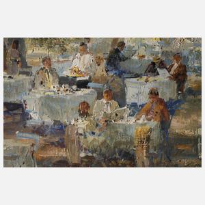 Ludwig Gschosmann, "Kaffeeszene in Kilchberg mit Blick auf Züricher See"