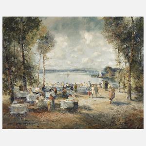 Ludwig Gschosmann, "Kaffeeszene in Kilchberg mit Blick auf Züricher See"