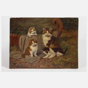 Benno Kögl, Katze mit drei Kätzchen an einem Korb