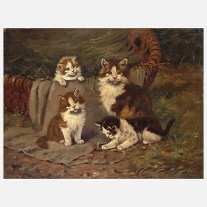 Benno Kögl, Katze mit drei Kätzchen an einem Korb