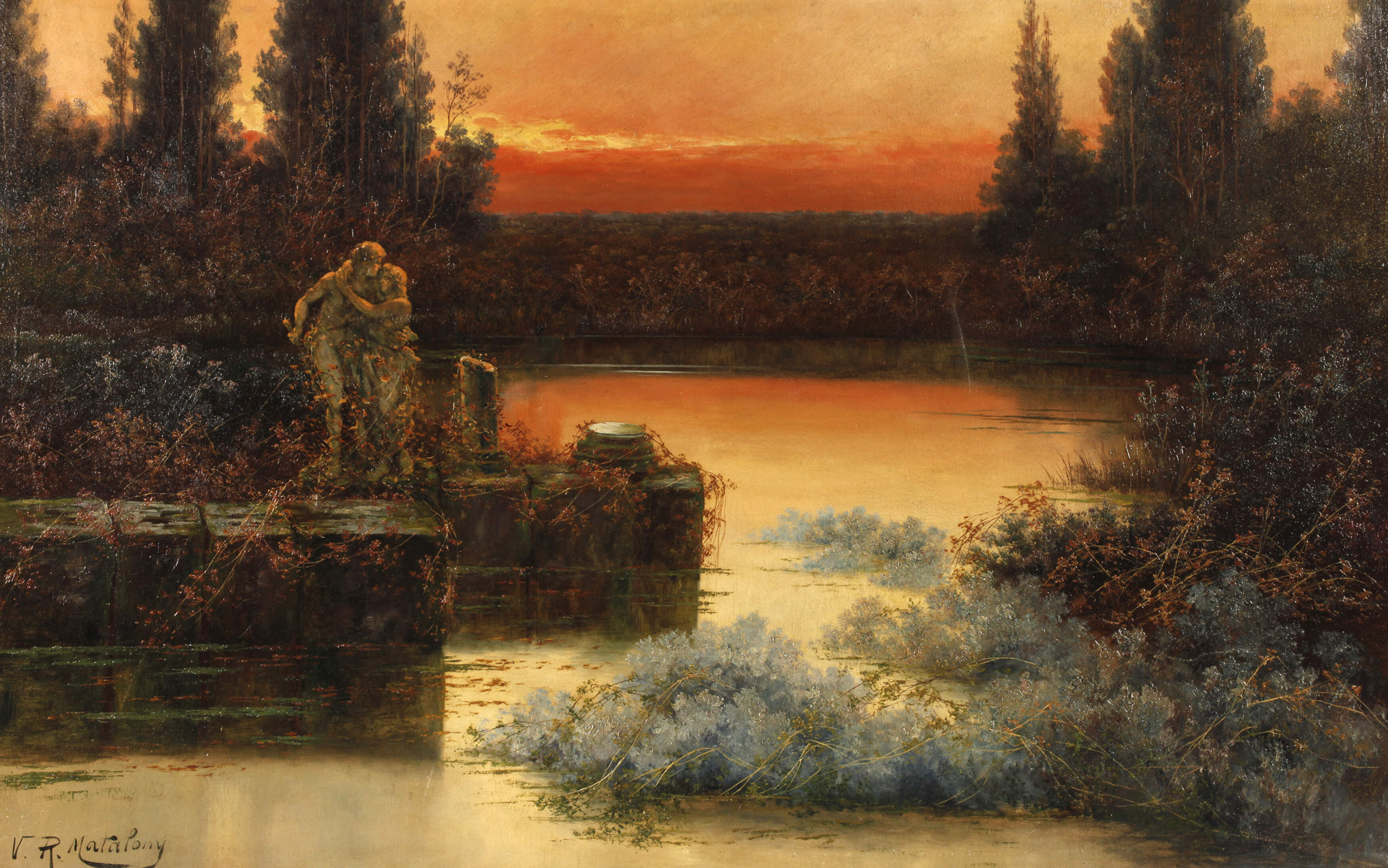 V. R. Matalony, See im Sonnenuntergang