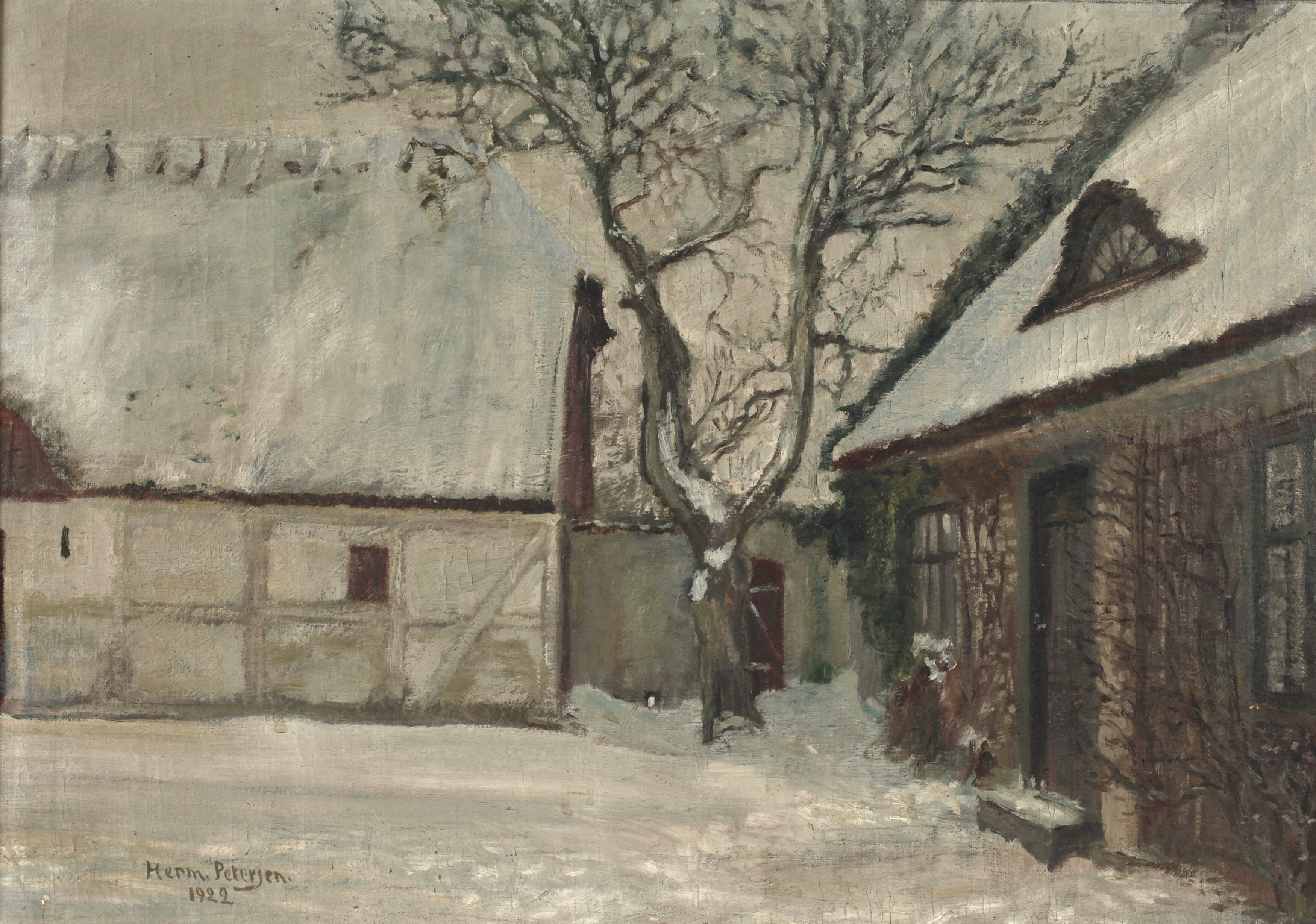 Herm. Petersen, Verschneiter Bauernhof