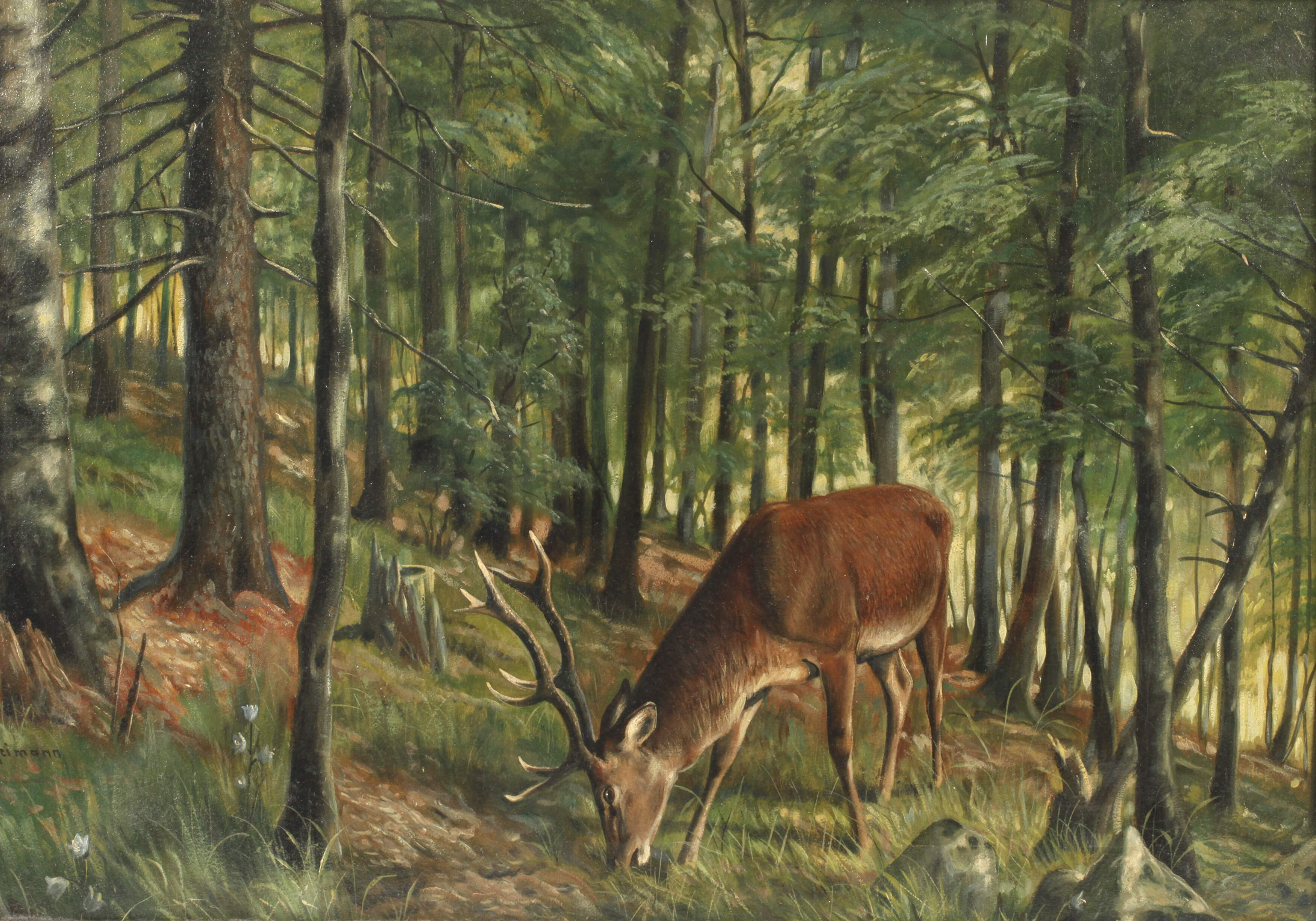 Friedrich Reimann, attr., Hirsch im Laubwald