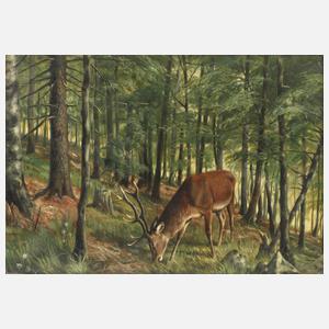 Friedrich Reimann, attr., Hirsch im Laubwald