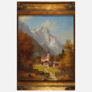 Max Sammet, Obergrainau mit Kirche und Zugspitze