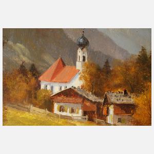 Max Sammet, Obergrainau mit Kirche und Zugspitze