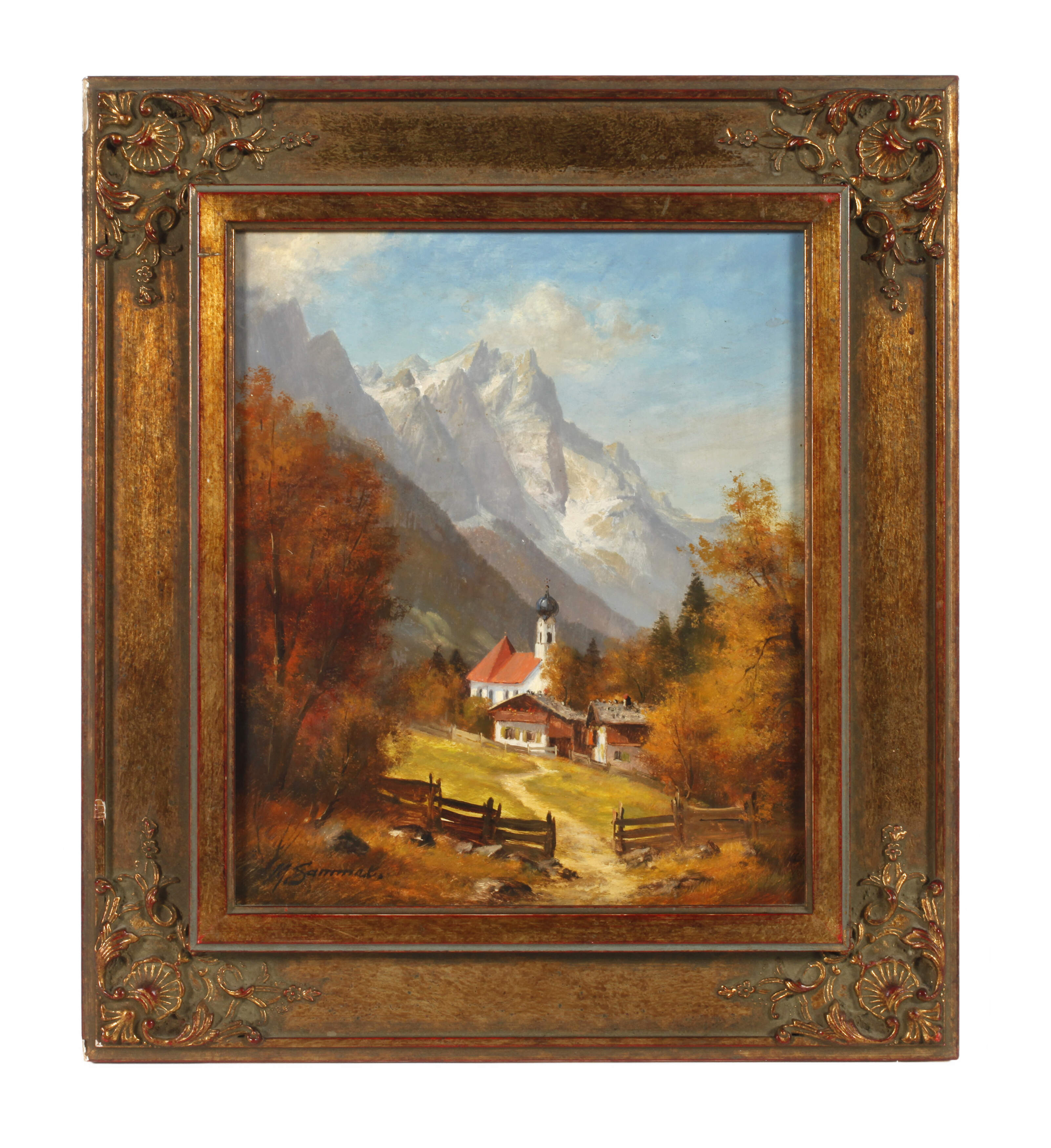 Max Sammet, Obergrainau mit Kirche und Zugspitze