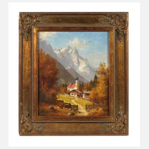 Max Sammet, Obergrainau mit Kirche und Zugspitze