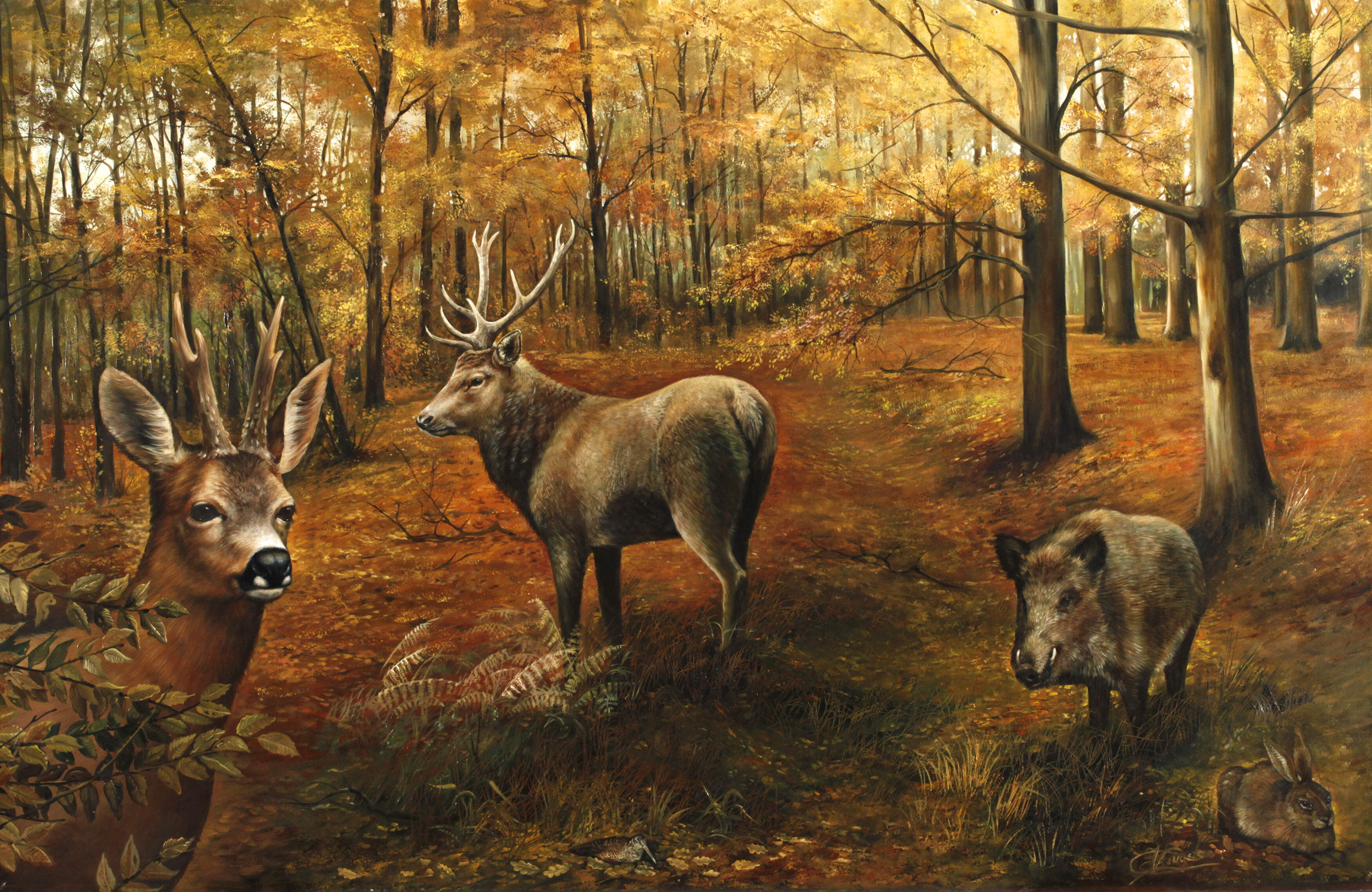 Christiane Vleugels, Herbstwald mit Wild