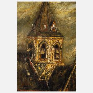 Friedhof mit Kirche bei Nacht