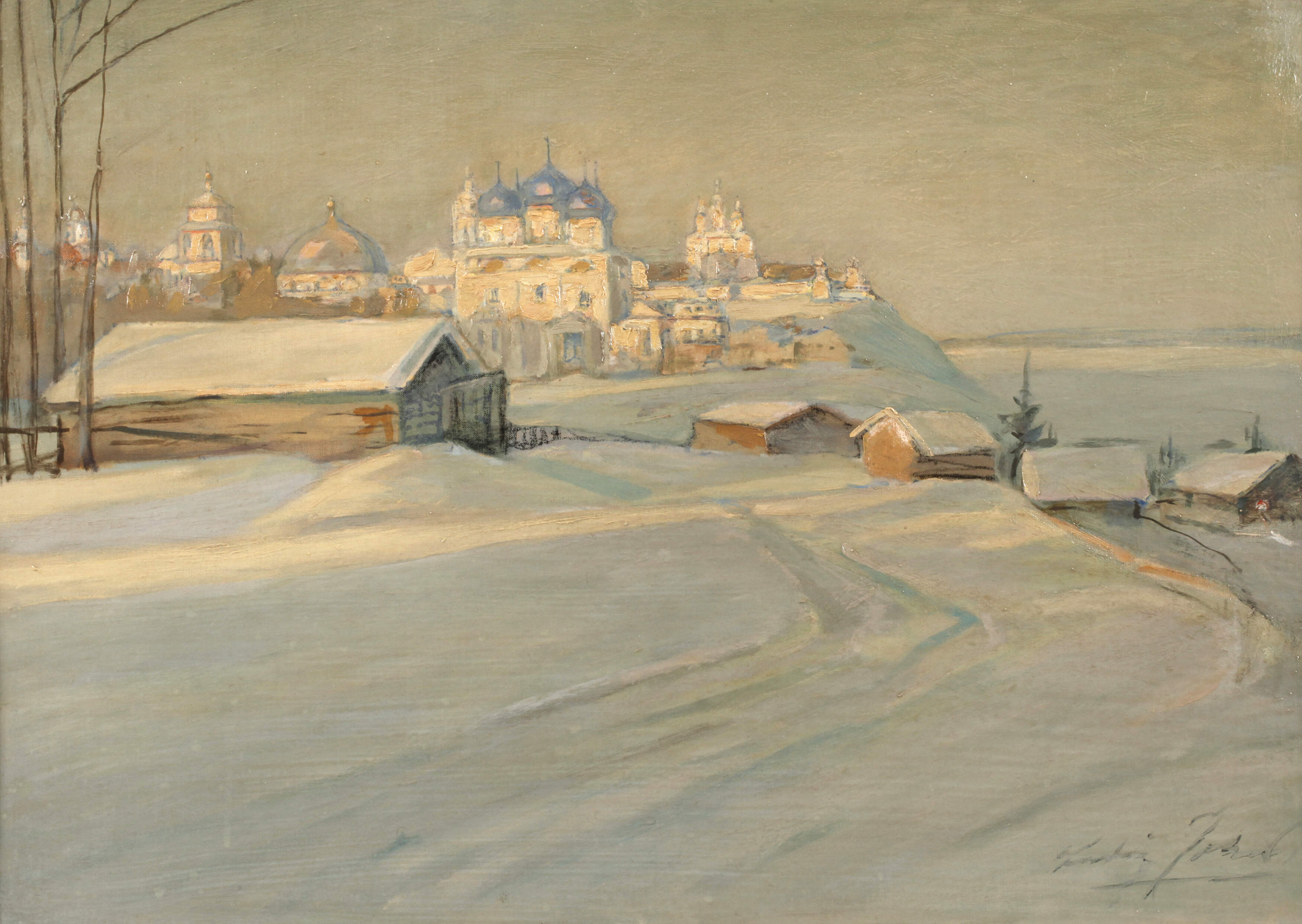 Russische Winterlandschaft mit Kloster