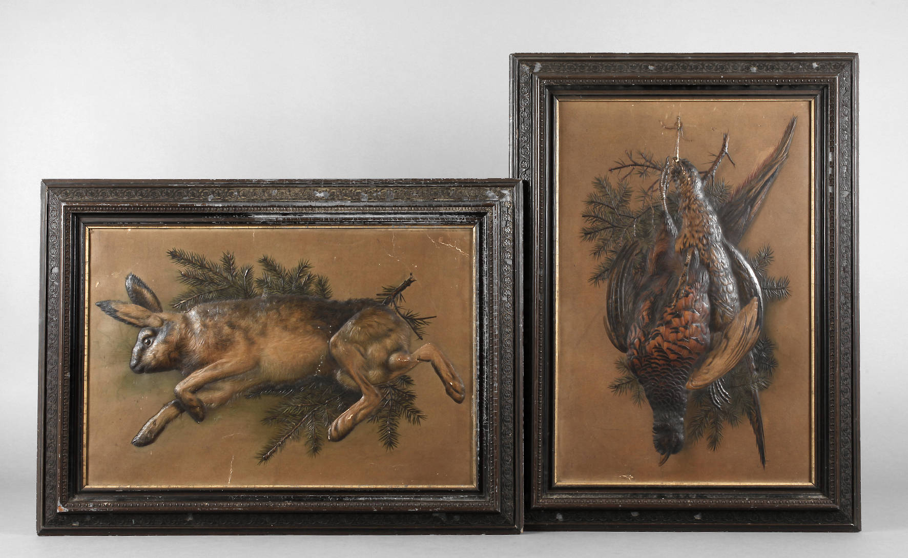 Paar jagdliche Wandreliefs