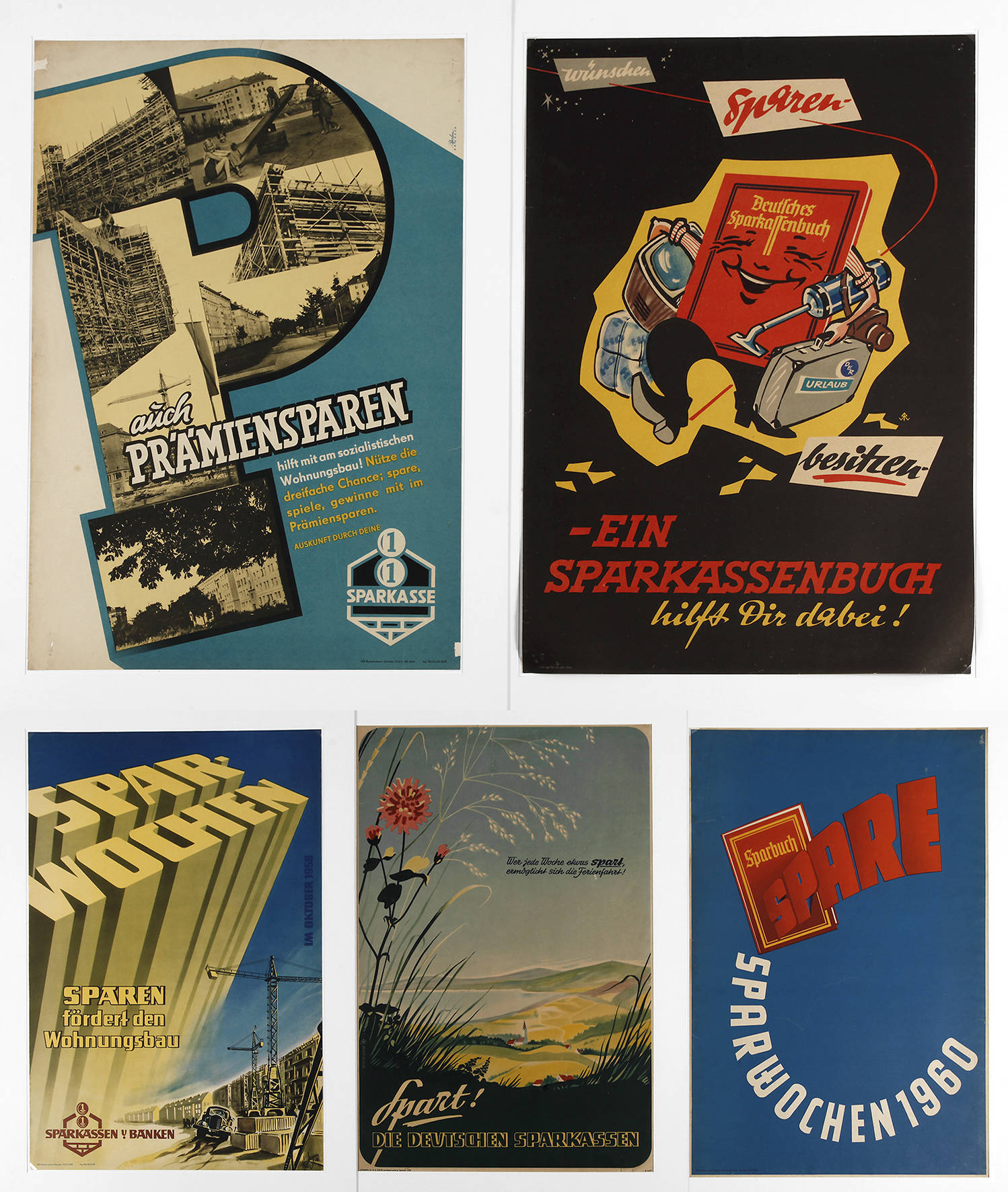 Fünf Plakate Sparkassenwerbung DDR