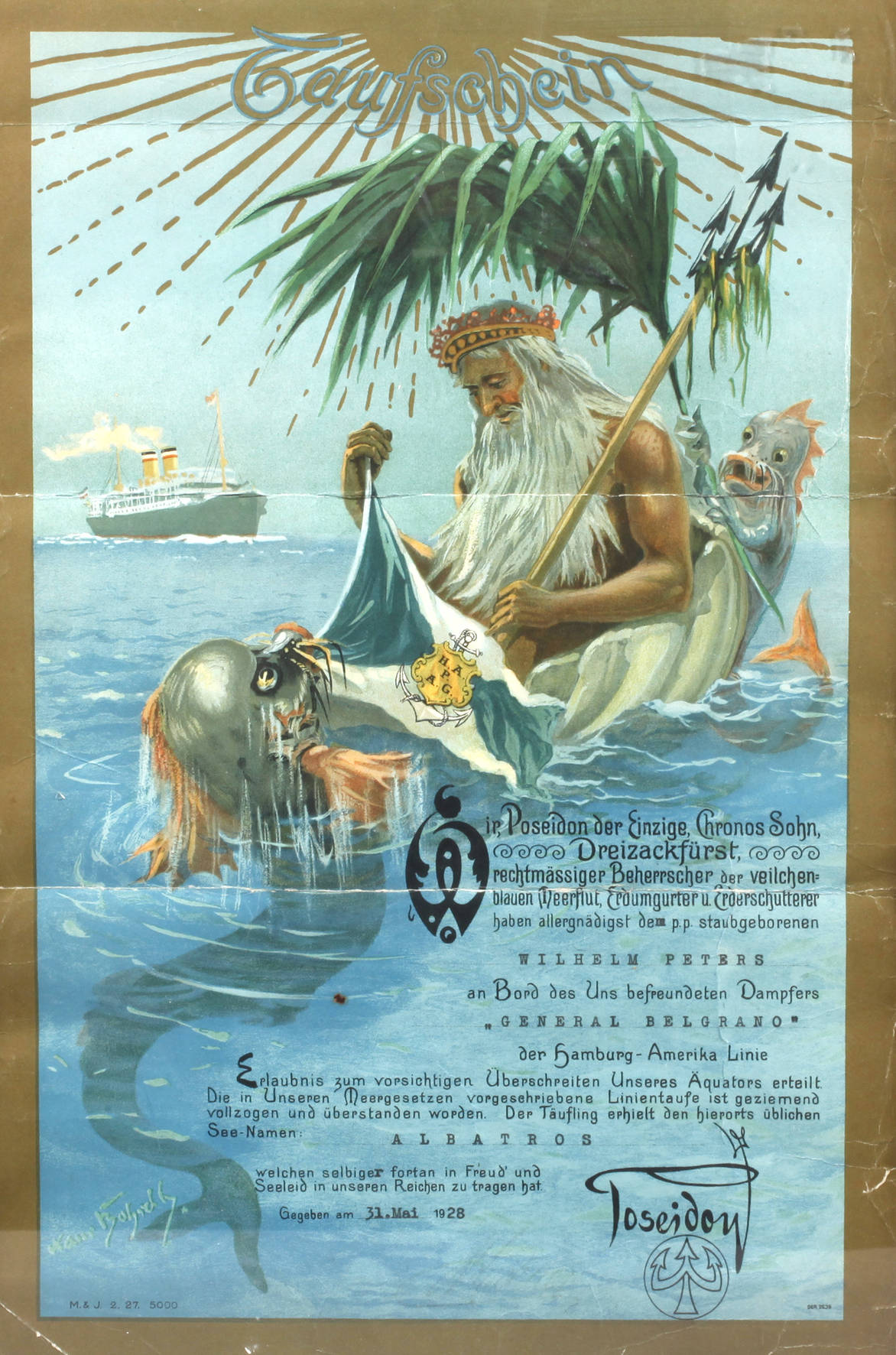 Urkunde zur Äquatortaufe