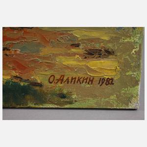 Orest Konstantinovic Alikin, russische Landschaft mit Kirche