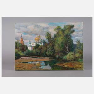 Orest Konstantinovic Alikin, russische Landschaft mit Kirche