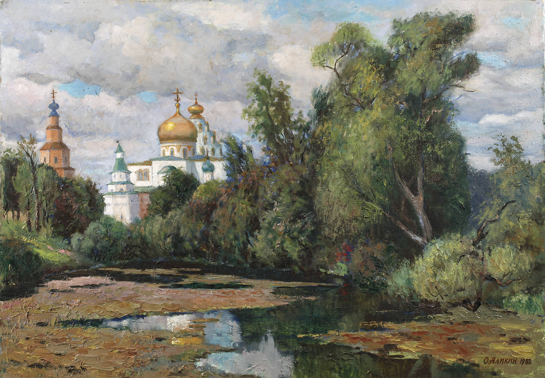 Orest Konstantinovic Alikin, russische Landschaft mit Kirche