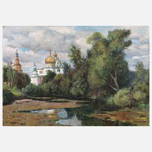 Orest Konstantinovic Alikin, russische Landschaft mit Kirche