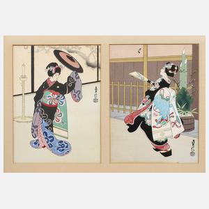 Paar japanische Farbholzschnitte