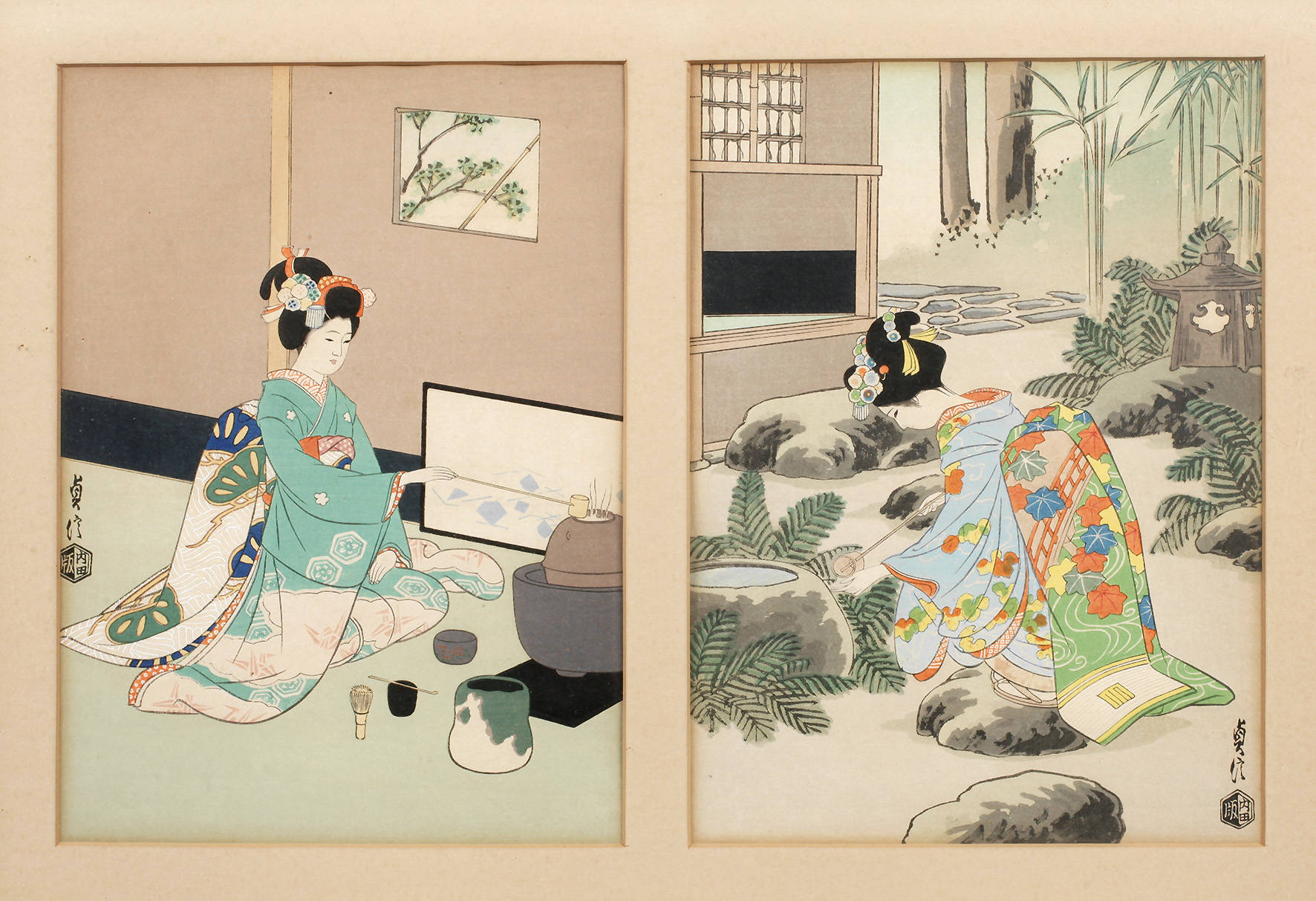 Paar japanische Farbholzschnitte