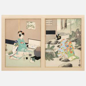 Paar japanische Farbholzschnitte