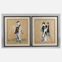 Paar japanische Seidenmalereien111