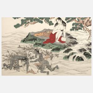 Nach Kitagawa Utamaro, ”Awabi Taucher”