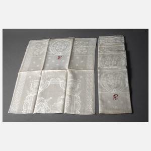 Fünf Gebilddamast-Handtücher mit Spruch