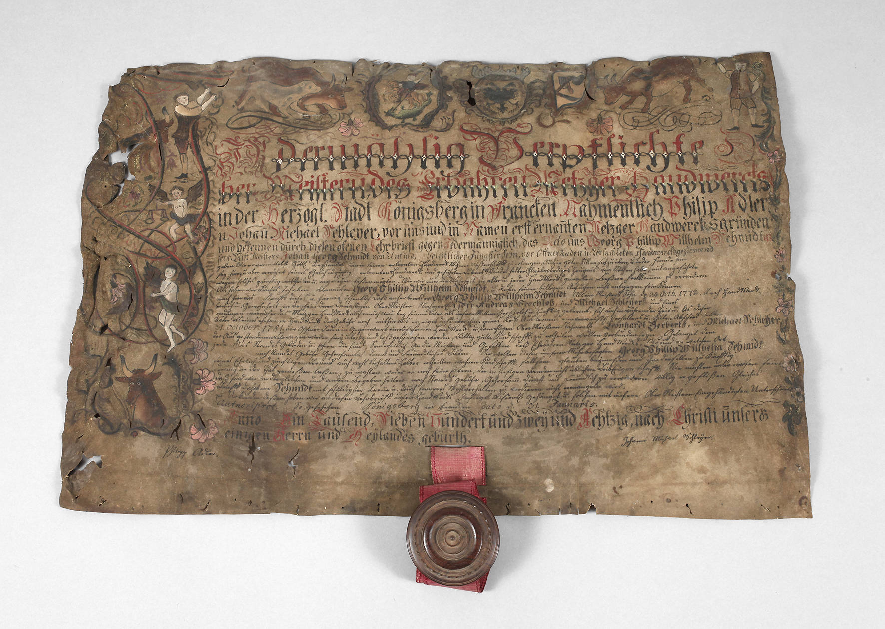 Kalligraphischer Lehrbrief der Metzgerzunft