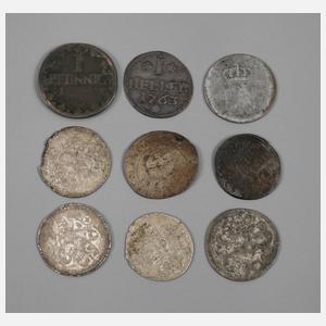 Neun Kleinmünzen Sachsen
