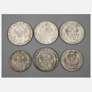 Sechs Silbermünzen D.R.