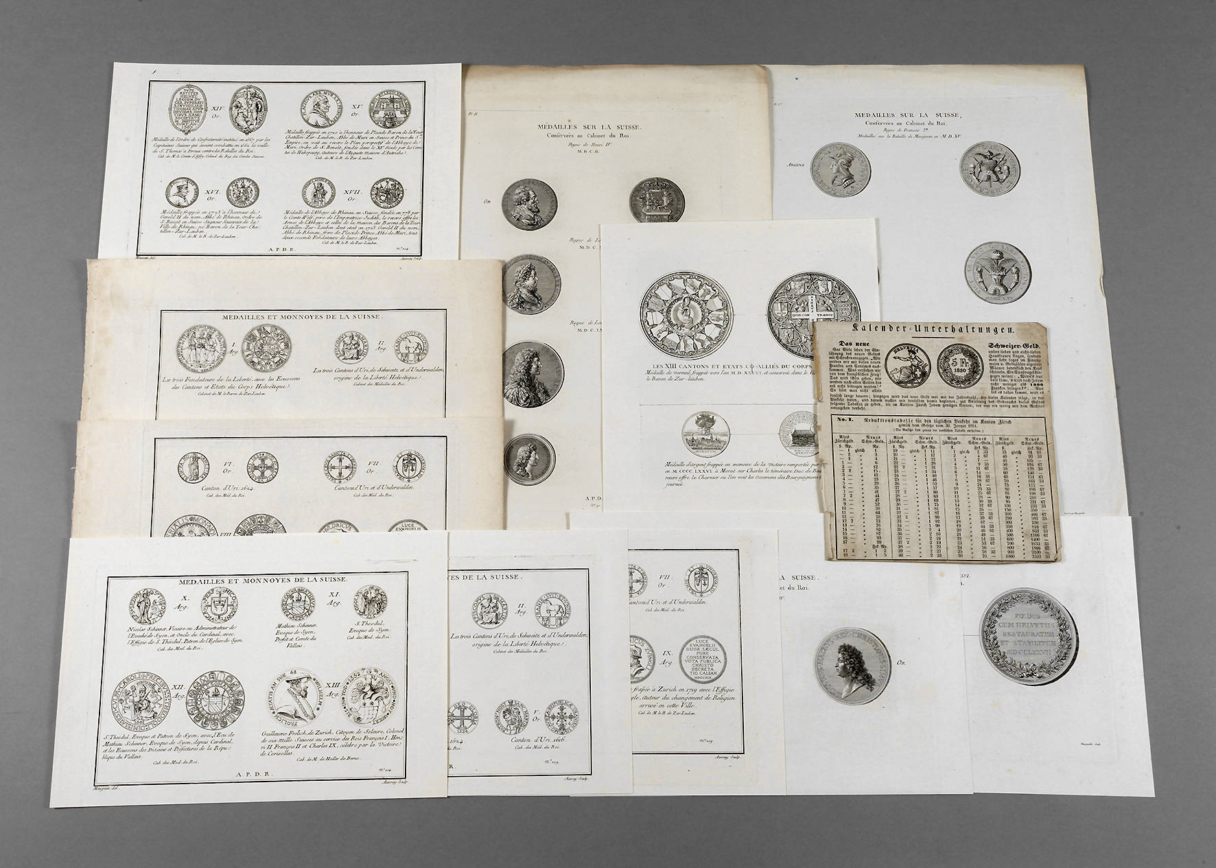 Grafikkonvolut Schweizer Münzen und Medaillen