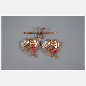 Großer Doppelclip Rubin und Brillant