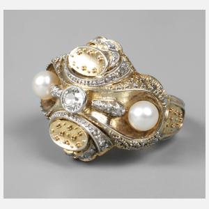 Großer Goldring mit Brillant und Perlen