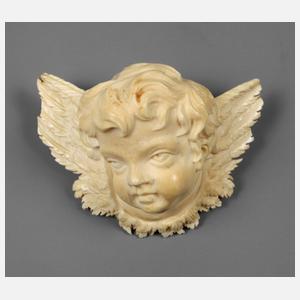 Elfenbeinbrosche als Engelskopf