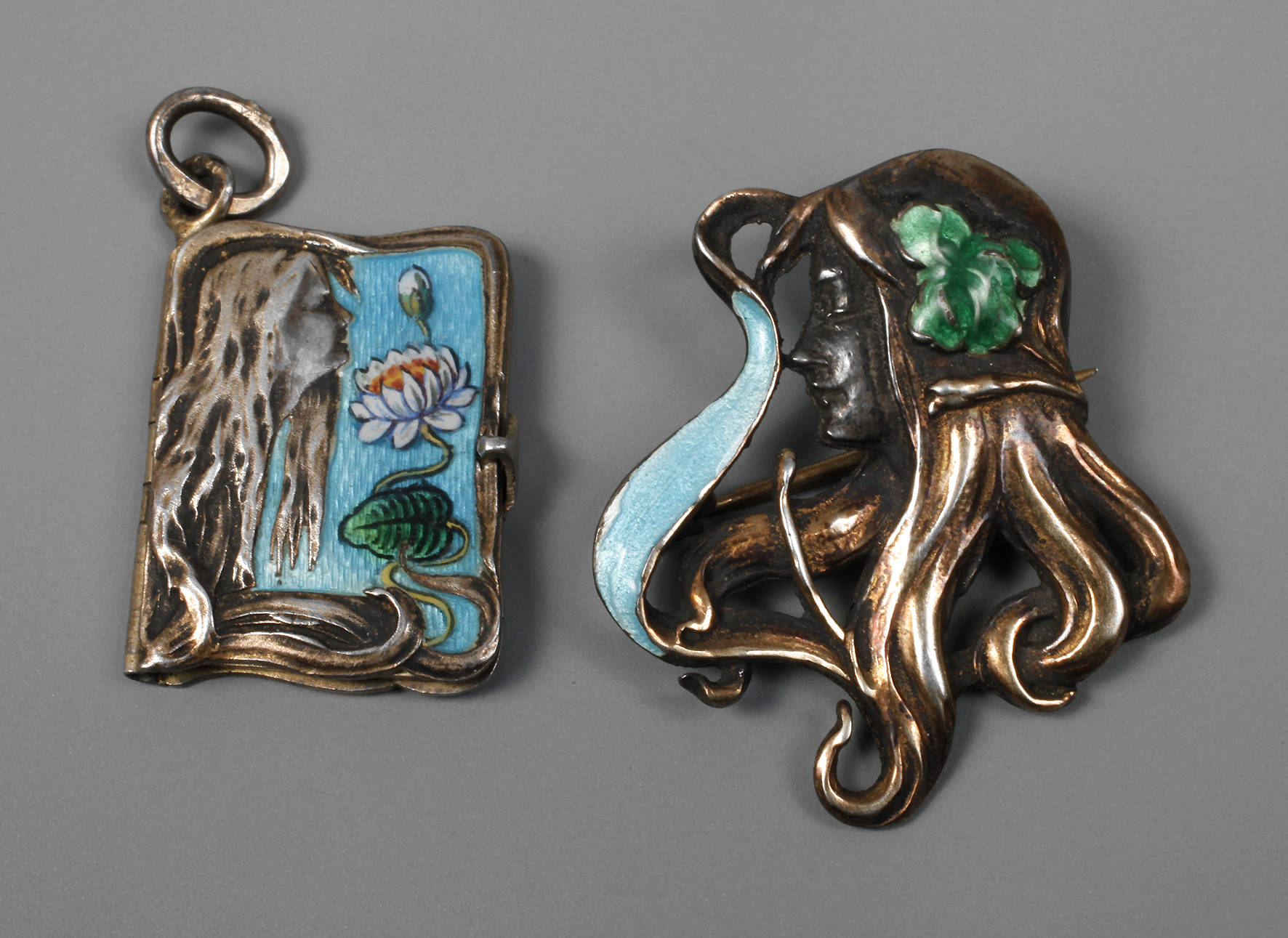 Emailanhänger und Brosche Jugendstil