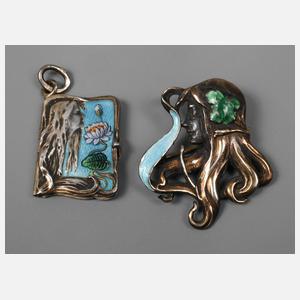 Emailanhänger und Brosche Jugendstil