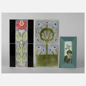 Drei Bildfliesen Jugendstil