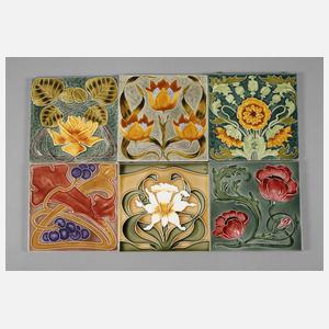 Sechs Jugendstilfliesen