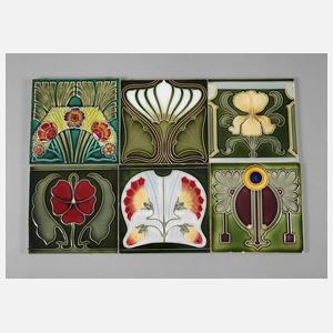 Sechs Jugendstilfliesen