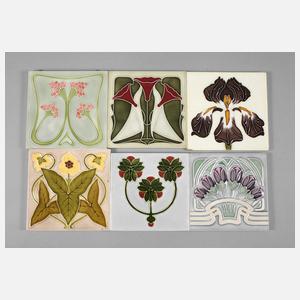 Sechs Jugendstilfliesen