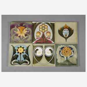 Sechs verschiedene Jugendstilfliesen