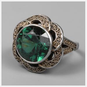 Theodor Fahrner Blütenring mit grünem Stein