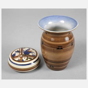 Bunzlau Vase und Deckeldose