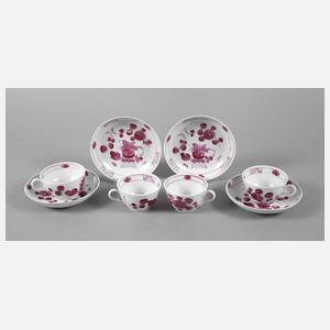Tettau vier Biedermeiertassen mit Untertassen