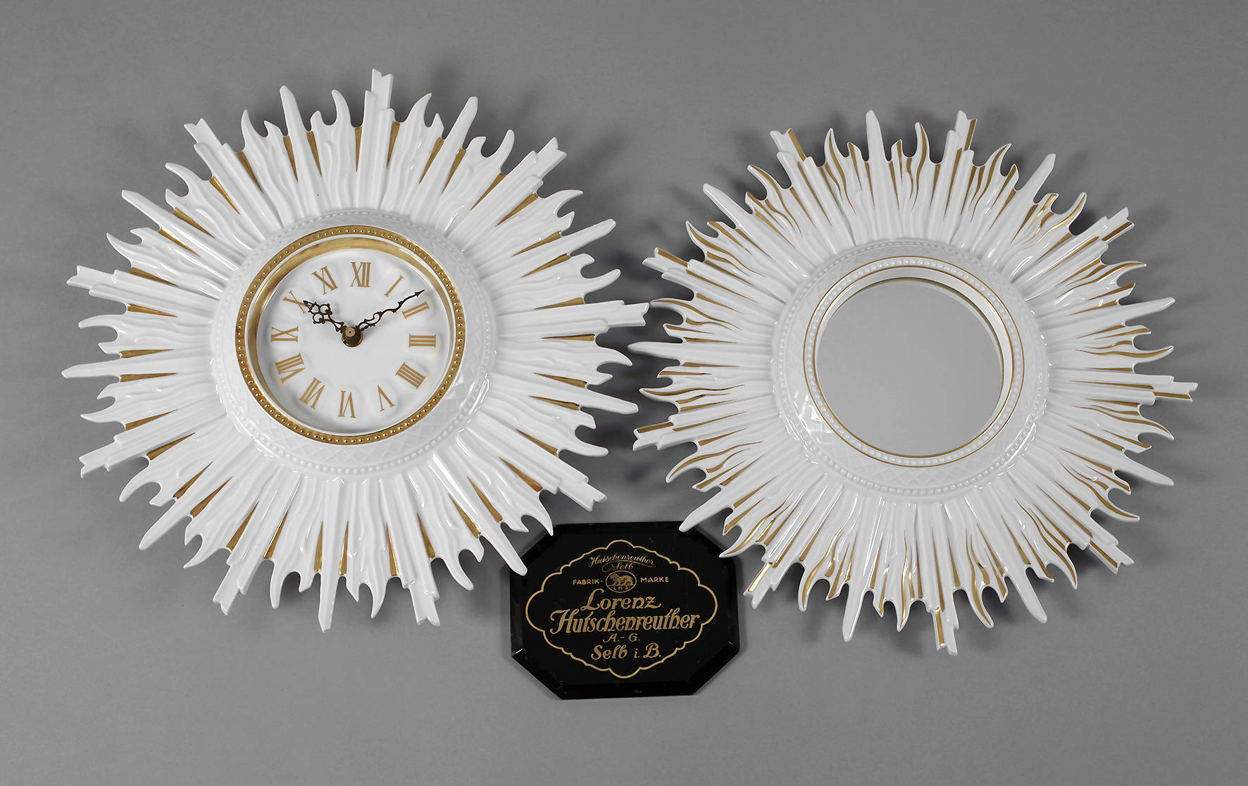 Hutschenreuther Sonnenuhr mit Spiegel und Werbeplakette