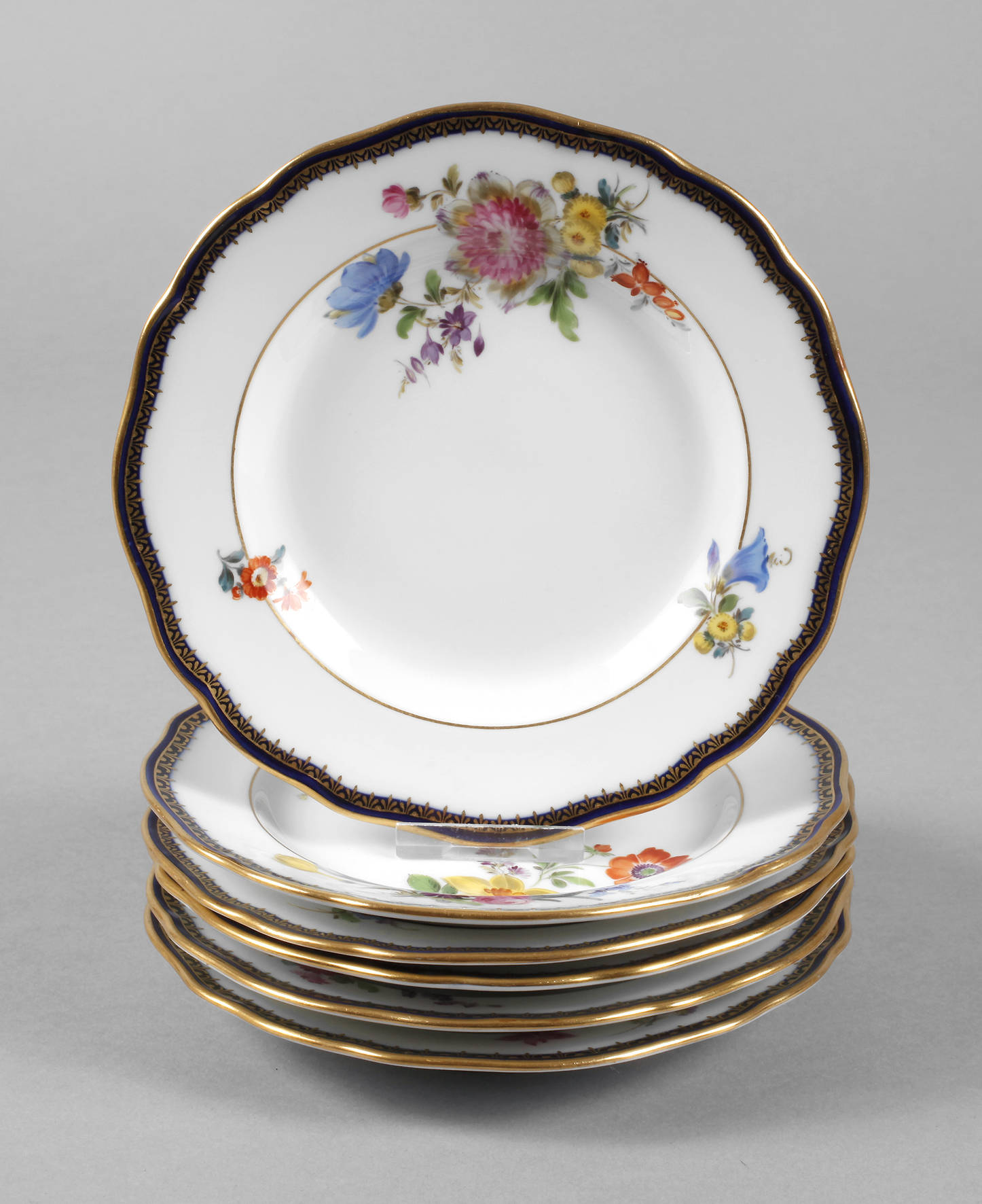 Meissen sechs Kuchenteller Kobaltrand